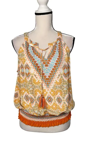 Rose + Olive Halter Boho Southwestern Print Top Size L thumbnail 1