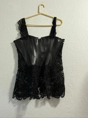 faux leather black corset lingerie lace bottom straps Women bustier dreamgirl 44 thumbnail 4