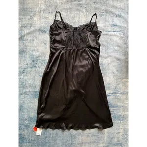 NWT! Cider Black Satin Lace Insert Ruch Front Sexy Slip Dress Size 2XL thumbnail 3