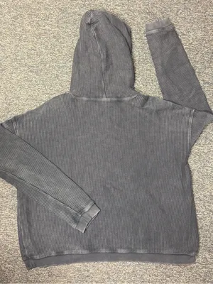 Aerie Charcoal Gray Ribbed Cropped Hoodie Size Small Oversized Pullover thumbnail 6