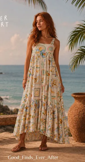 L - PAPER HEART - La dolce Vita - Cream Floral Print Maxi Boho Dress thumbnail 1