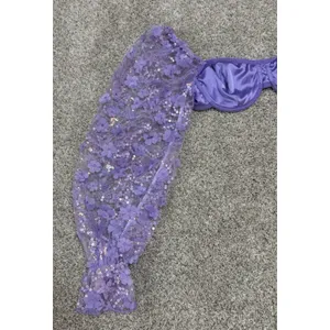 IHeartRaves Purple Sequin Floral Puff Sleeve Underwire Crop Bra Top Size XS thumbnail 4