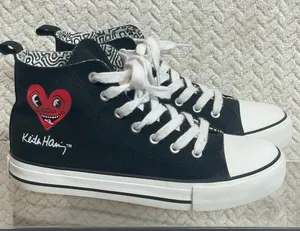 Keith Haring Heart Logo Black High‎ Tops Lace Up Sneakers Womens size 5 thumbnail 1