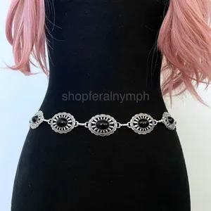 Silver Y2K Black Stone Concho Waist Chain Belt, Fits 24.5-38.5 Inches, X7GA1294 thumbnail 5