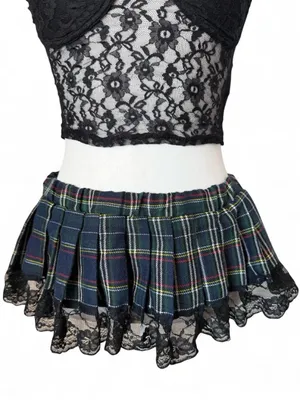 Sexy Plaid Costume Set Black Size XS thumbnail 3