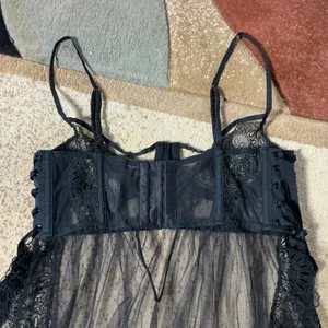 Victoria Secret Sheer Lace Babydoll Lingerie Women 34C Black Corset Rhinestone thumbnail 5