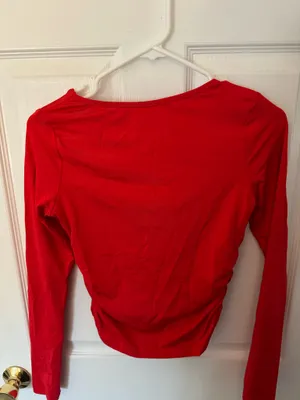 Red Shein Deep V Long Sleeve Top thumbnail 3