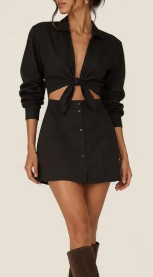 For Love & Lemons Black Cutout Tie Front Mini Dress organic cotton Size M thumbnail 1