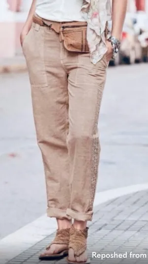 Sundance Tan Pants with Crochet Detail thumbnail 1