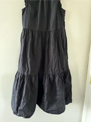 J Crew Black Cotton Poplin Tiered Midi Dress 2 Ruffle Neck Sleeveless Coastal thumbnail 3