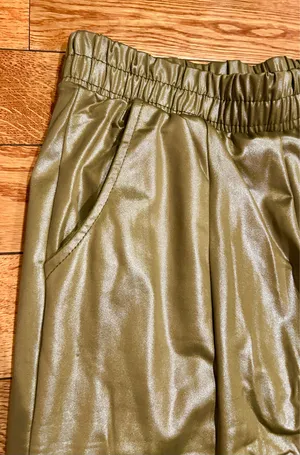 BUZZ FASHION Cargo Wide Leg PULL-ON SATIN Effect heigh waisted stretchy pants L thumbnail 9