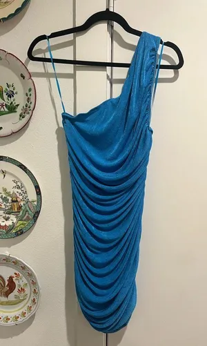 NEW Lioness One Shoulder Ruched Bright Blue Mini Dress thumbnail 4