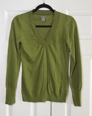 Ann Taylor V-Neck Sweater Womens Size S Green Cashmere Angora Blend Knit Soft thumbnail 1