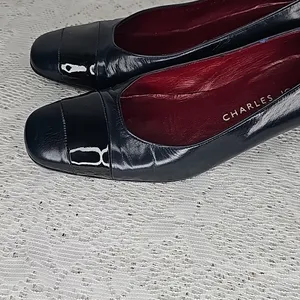 Charles Jourdan Paris VINTAGE blue leather slip on heels pumps sz 7.5 thumbnail 2