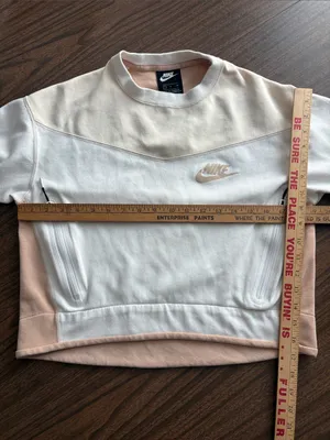 Nike Small Cream and Rose Gold Colorblock Crewneck Crop Sweatshirt thumbnail 4