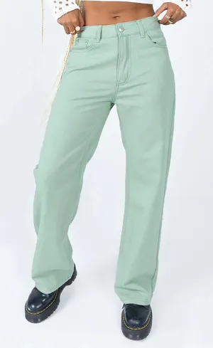 Princess Polly Lester Mom Jeans - Sage Green thumbnail 1