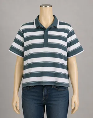 All In Motion Womens Striped Polo Tee Teal White Moisture Wicking‎ Size Large thumbnail 1