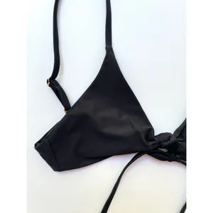 Quince Italian Knotted Bikini Swim Top Black Size Large NEW thumbnail 2