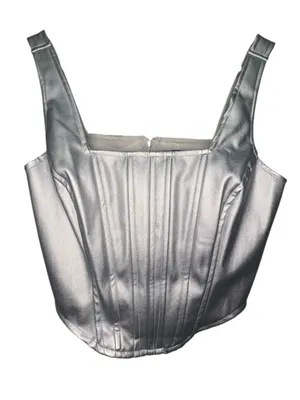 Japna Silver Metallic Corset Square Neck Faux Leather Y2K Tank Top thumbnail 2