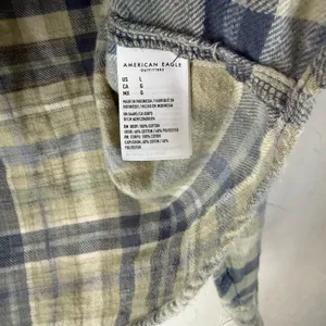 American Eagle Outfitters Plaid Cropped Shirt Jacket Hoodie Blue‎ Green Womens L thumbnail 4