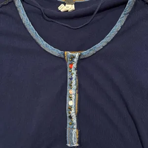 We The Free People Tunic Top Dallas Henley Boho Nautical Preppy Blue Size Medium thumbnail 6