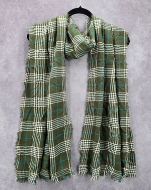 Cato Green Plaid Tartan Long Wrap‎ Hijab Fringe Dupatta Shawl Scarves Scarf thumbnail 1