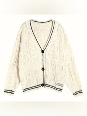 Cardigan Cream Star Knit Sweater Size Large thumbnail 3