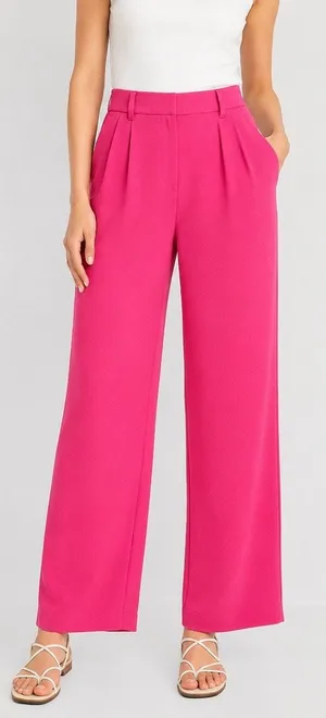 Old Navy Extra High-Rise Pleated Wide-Leg Trousers Pink Career Pants S thumbnail 1