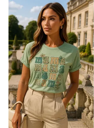 Mama Graphic Print Tee Leopard Sage Green Soft Boho Retro XL Soft Material Retro thumbnail 2