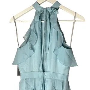 NWT Lovers + Friends Ruffle Halter Maxi Dress Baby Blue XS thumbnail 13
