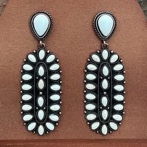 Faux White Buffalo Long Cluster Earrings Brown thumbnail 1