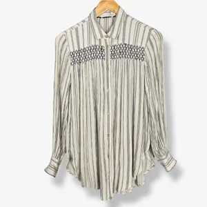 Anthropologie Floreat Norfolk Blouse Striped Long Sleeve Shirring Smocked Sz‎ XS thumbnail 5