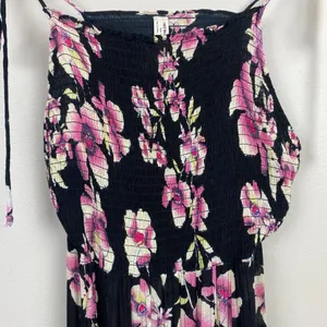 Intimately Free People Garden‎ Party Floral Maxi Dress S Smocked Black Pink Tie thumbnail 2