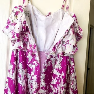 AMUR Dress Off-The-Shoulder Popover Waist Floral Silk Flowy Midi Magenta‎ 4 NWT thumbnail 8