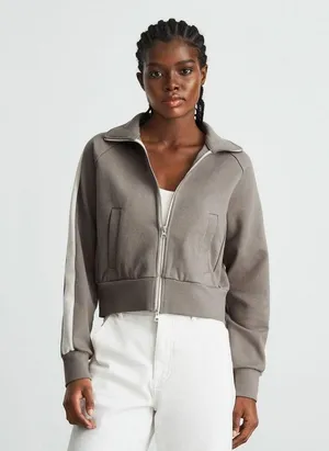 Everlane The Dream Zip-Up Side Stripe Sporty Knit Crop Jacket In Clay XS thumbnail 12