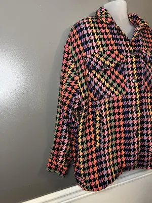 Spoon Jeans Jacket Womens 3X Black Multicolor Houndstooth Shacket Button Front thumbnail 2