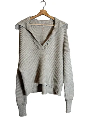 Free People Marlie Pullover Sweater Women's Small Pebble Collared Bohemian NWOT thumbnail 6