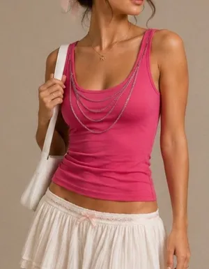 Vintage Y2K Abercrombie & Fitch Chain Cowl Neck Tank Top Size XS Pink Lace Bratz thumbnail 1
