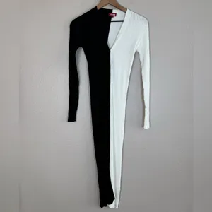 STAUD Shoko Sweater Midi Dress in Black White size Small $165 Colorblock thumbnail 6