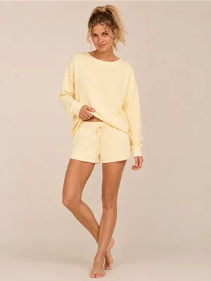 Reformation Olena Pale Butter Yellow Terry Cloth Lux Soft Knit Lounge Shorts thumbnail 8