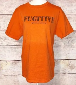 Vintage Fruit of the Loom Orange Fugitive, You Never Saw Me T-Shirt Size M thumbnail 1