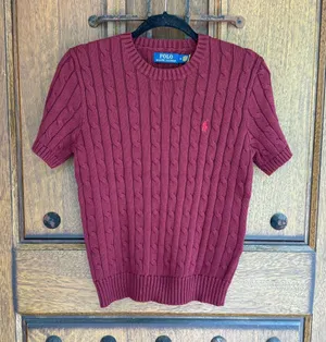 Polo by Ralph Lauren Women's Cable Knit Crewneck Sweater in Burgundy Size M thumbnail 1
