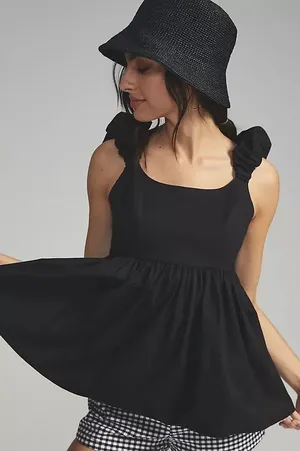 Corey Lynn Calter Morley Black Ruffle-Shoulder Tunic thumbnail 1