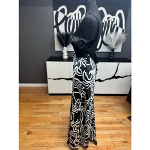Betsy & Adam Black White Floral Halter Maxi Dress Women's Size 14 EUC Formal thumbnail 5