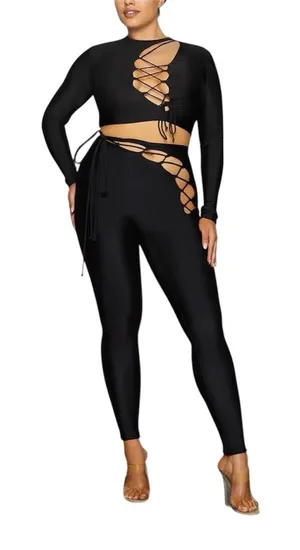 ✨SKIMS Cutout Lace Up Cropped Top in Onyx Size Medium thumbnail 1