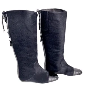 Migliorini Black Pony Hair Croc-Embossed Leather Corset-Back Boots, Size 7.5 thumbnail 1