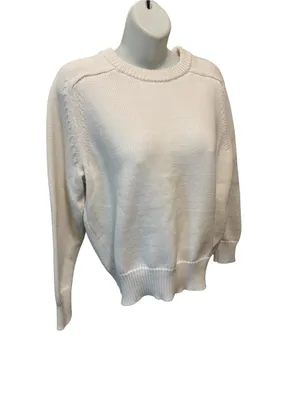 J Crew Relaxed White Cotton Blend Sweater Sz M Crew Neck Knit Summer Preppy thumbnail 4