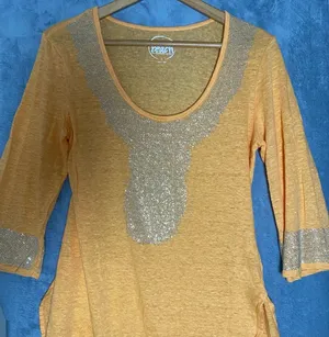 INC International Concepts Beach Linen Women’s Orange Casual Sequin Top‎ Size L thumbnail 1