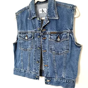 VTG Calvin Klein Denim Cropped Vest USA Made Retro 90s Downtown Indie Jean Top M thumbnail 4