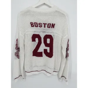 Boston 29 Mesh Knit Sweater Women Small White Burgundy Star thumbnail 3
